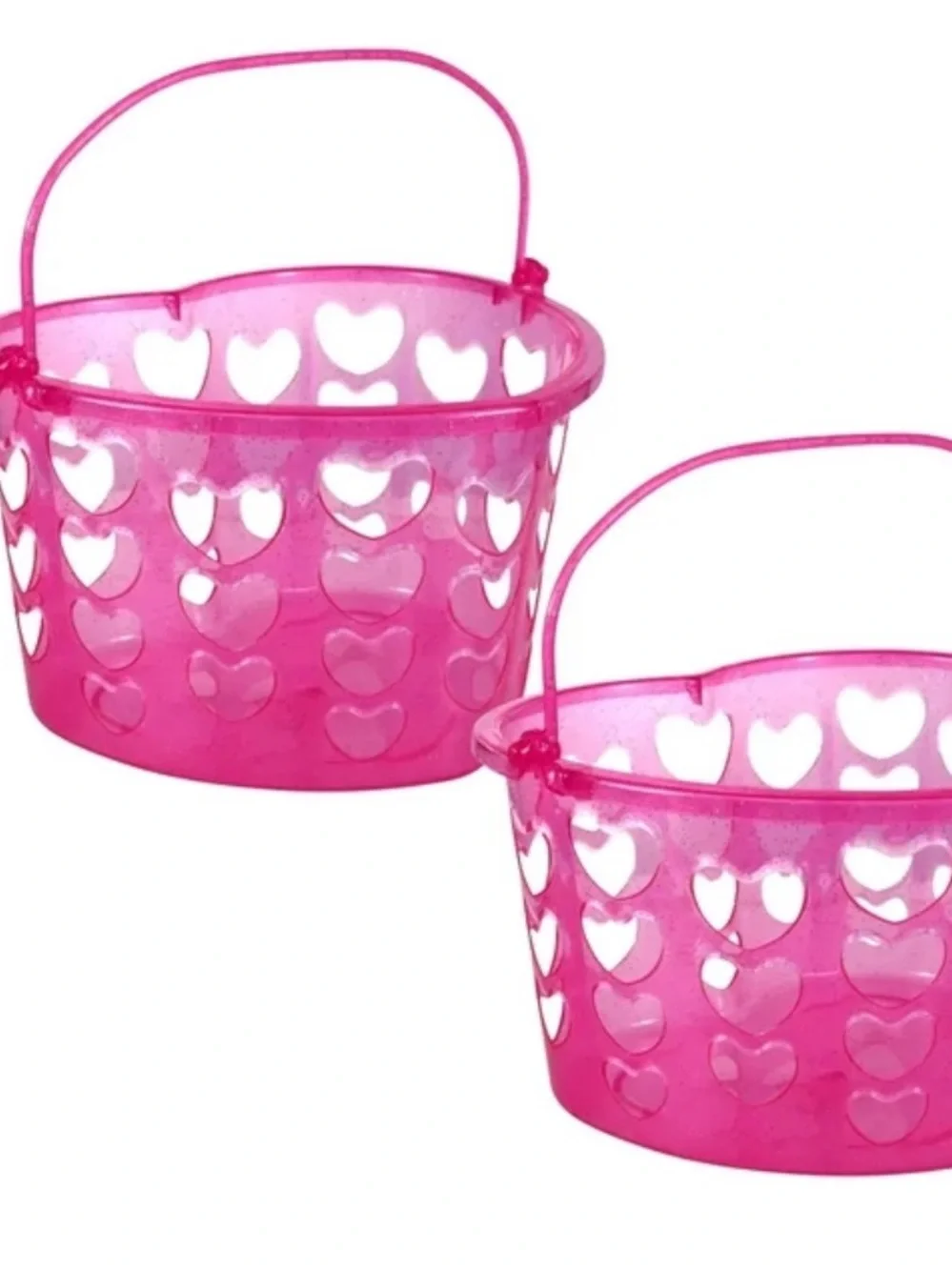 Set of 2 Pink Heart Cutout Plastic Baskets